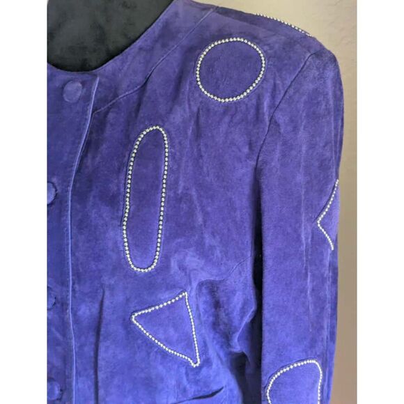 Vintage Giorgio Mobiani Purple Leather Studded Jacket, Size 14 - Picture 2 of 7